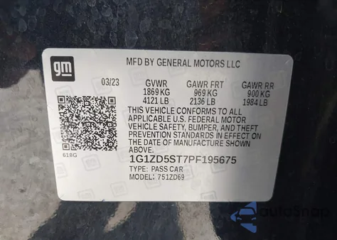 2023 Chevrolet Malibu Fwd 1Lt из США, поврежденный, VIN 1G1ZD5ST7PF195675